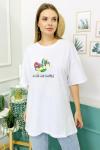 156438 B Yaka Baskili Oversize Tshirt